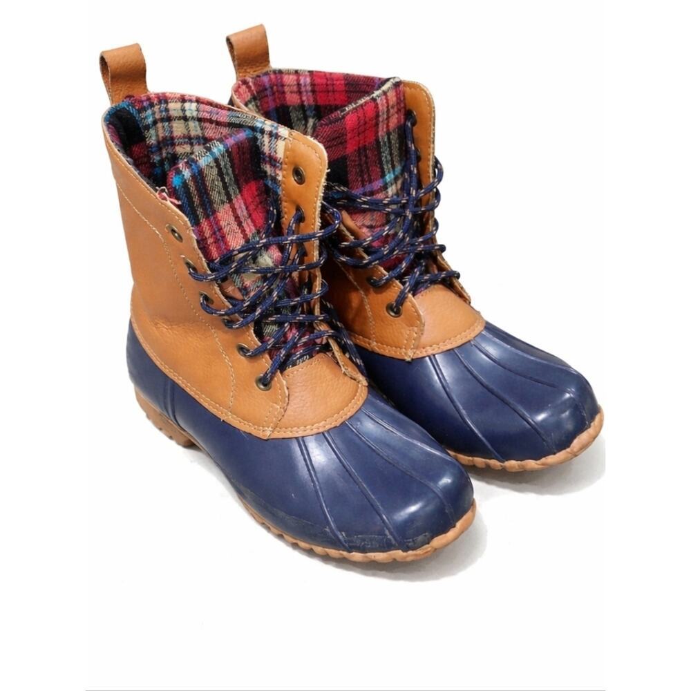 Sporto Tan and Navy Flannel Lined Duck Boots, Womens Size 9 Waterproof, Gorpcore